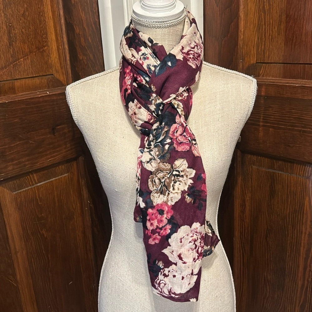 Beautiful Burgundy Floral Scarf / Wrap